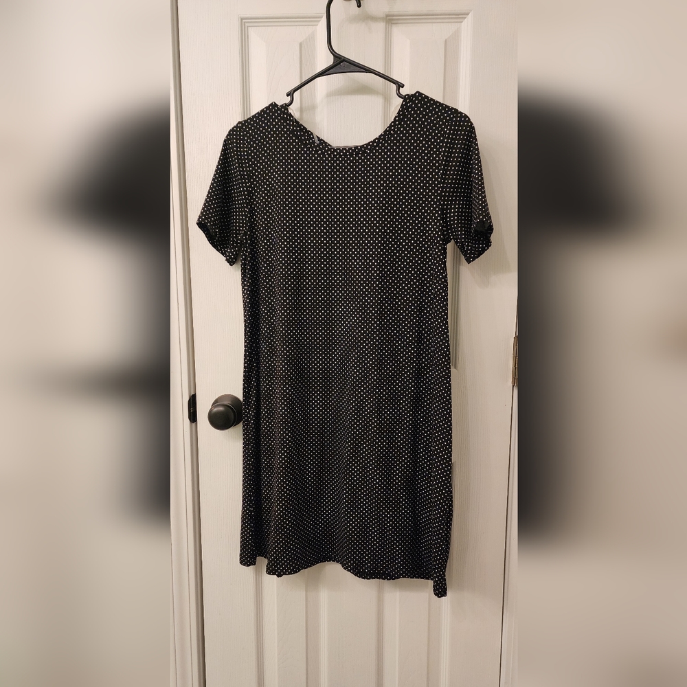 Alya, white poke a dot on black dress, Small